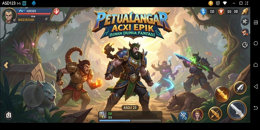 Menampilkan aksi pertempuran seru di dunia fantasi ASD123.