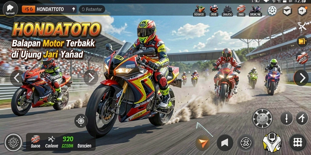 Tampilan gameplay HONDATOTO yang mendebarkan dengan aksi balapan motor.