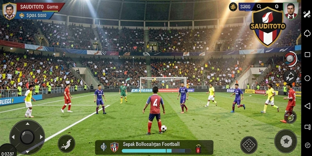 Tampilan gameplay seru dalam SAUDITOTO dengan pertandingan sepak bola yang intens.